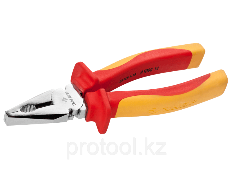 Плоскогубцы "ПРОФИЭЛЕКТРИК", диэлектрические комбинированные, двухкомп маслобензостойкая рукоятка, ЗУБР
