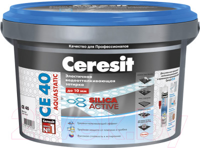 Ceresit CE 40 Silica Active водоотталкивающая СЕ 40 затирка для швов 10мм в ведре 2кг, цвет-Манхеттен