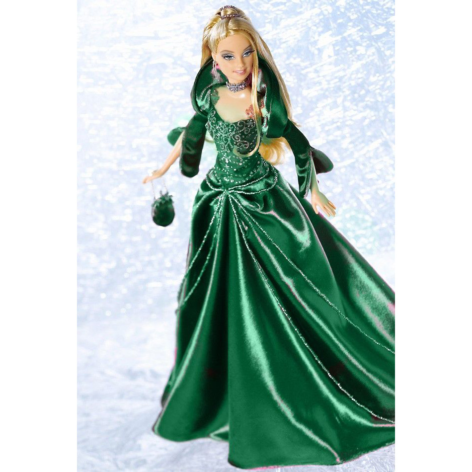 Barbie Коллекционная кукла Блондинка в зеленом платье - Праздничная 2004, Барби