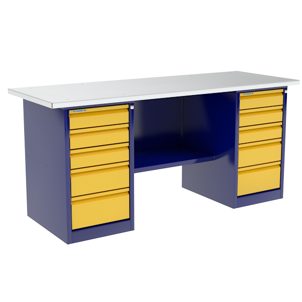 Верстак металлический двухтумбовый с тумбой и драйвером ВП-6Т