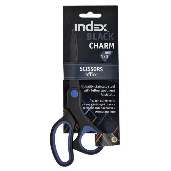 Ножницы INDEX "BLACK CHARM" 17 см, тефлоновое покрытие, пластик/резин. ручки
