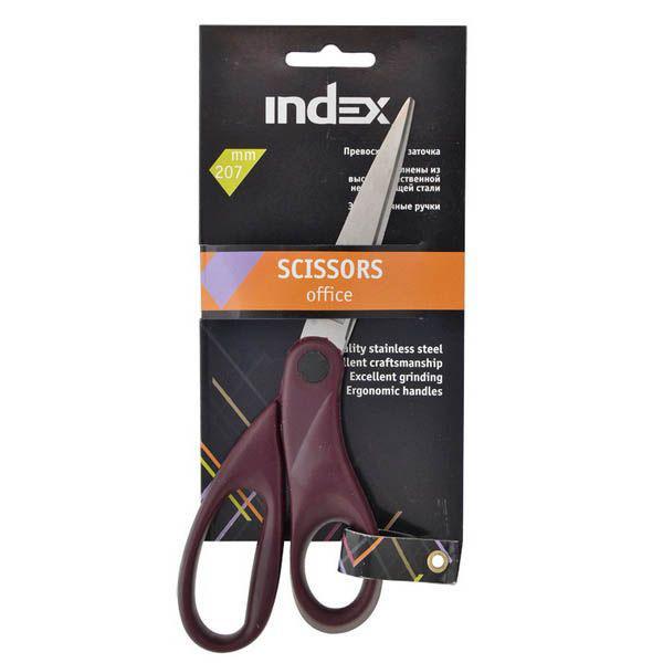 Ножницы INDEX 20,7 см, пластиковые ручки, ассорти