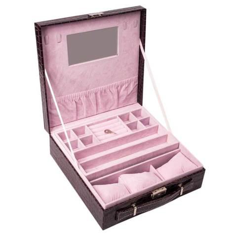 Кейс-шкатулка для ювелирных украшений «Драгоценный чемоданчик» с зеркалом и замочком (Коричневый) - фото 6 - id-p54767073
