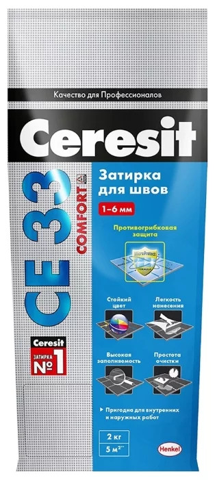 Ceresit  CE 33 Comfort затирка для узких швов до 6 мм, цвет: Серый (Grey), 2 кг