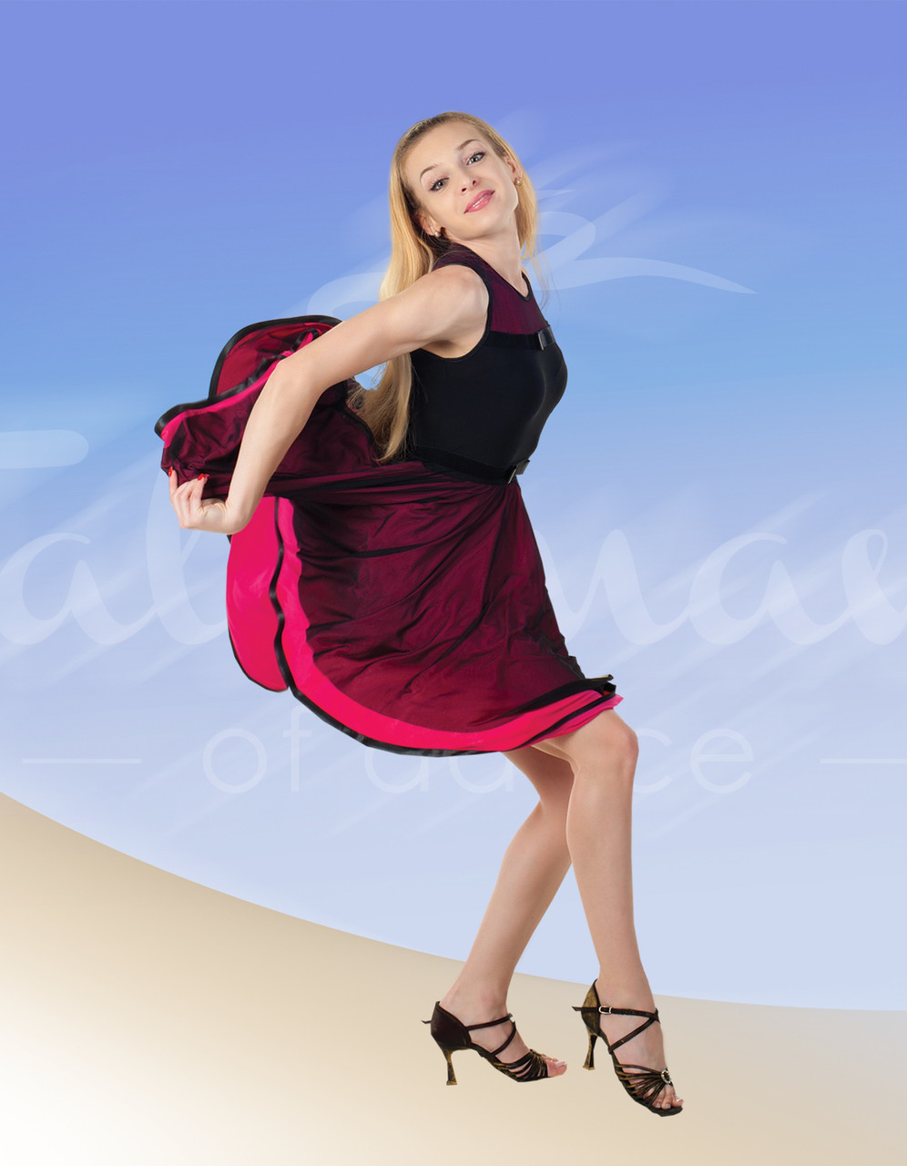 Платье для латины черно-розовое ПЛ-497