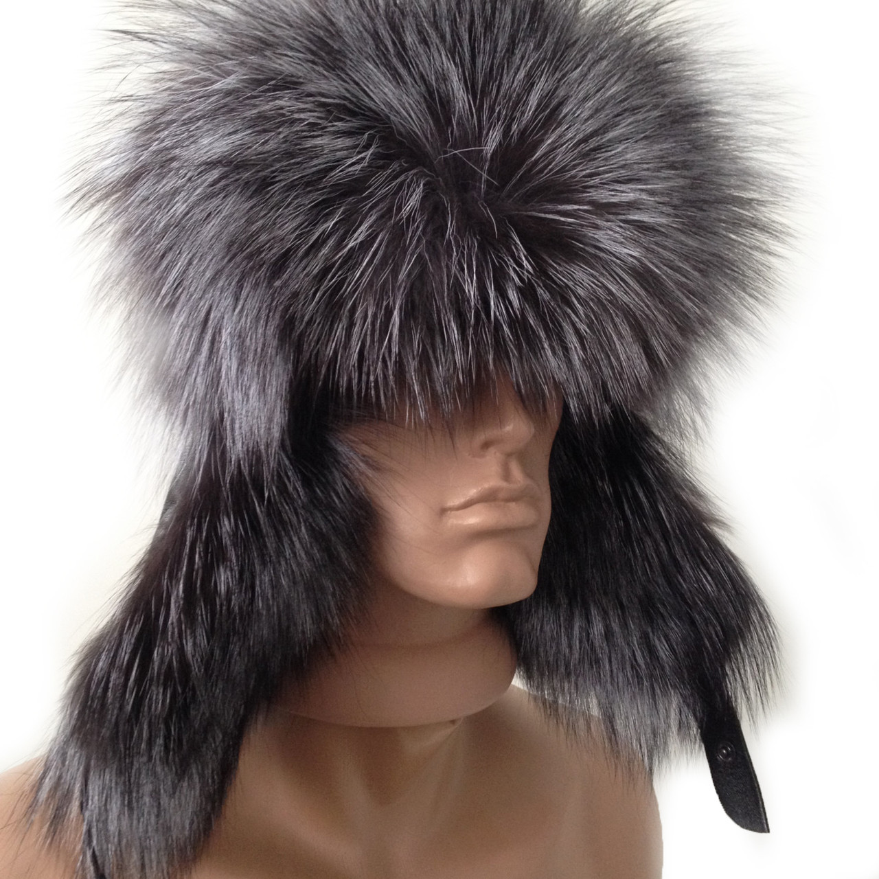 Мужская шапка ушанка из меха лисы и натуральной кожи RO-1256