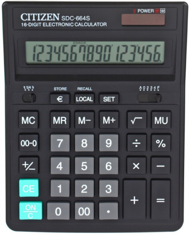 Калькулятор настольный CITIZEN "SDC-664" 16-разрядный черный
