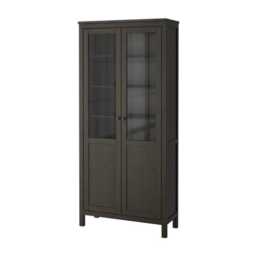 Шкаф с глух/стекл дверц ХЕМНЭС черно-коричневый ИКЕА, IKEA