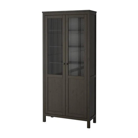 Шкаф с глух/стекл дверц ХЕМНЭС черно-коричневый ИКЕА, IKEA, фото 2