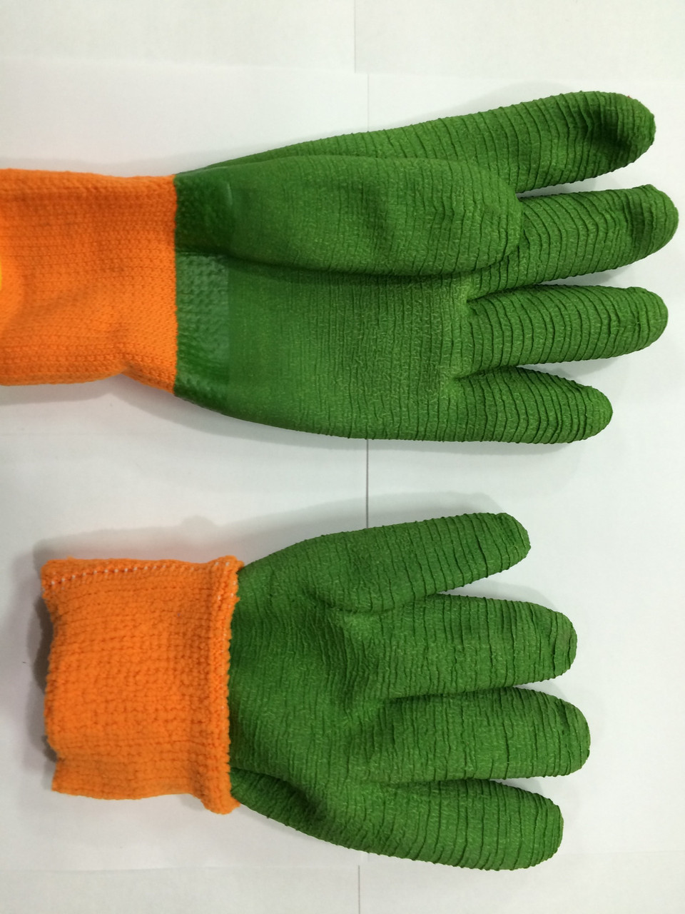 Перчатки х/б, с латексным обливом оранжево-зеленые - фото 2 - id-p3787756