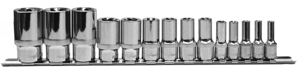 Набор головок торцевых глубоких 1/4", 3/8", 1/2"DR на держателе, внешний TORX®, E4-E24, 14 предметов 910714