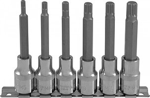 Набор насадок торцевых 1/2"DR с вставками-битами SPLINE на держателе, M5-M12, 100 мм, 6 предметов 921706