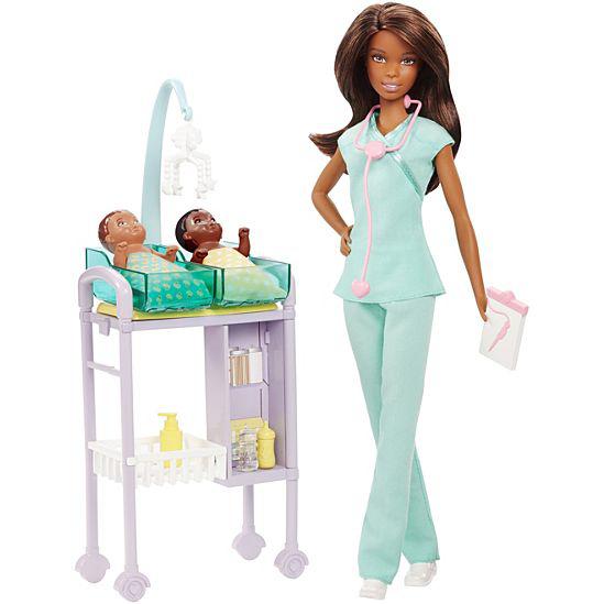 Barbie "Профессии" Игровой набор "Кукла Барби - Детский врач", афроамериканка, Кем быть?