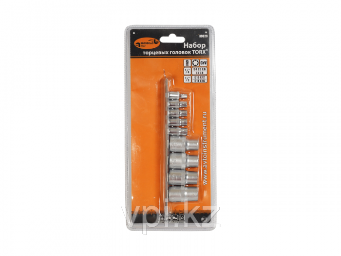 Набор головок торцевых TORX-звездочка , 1/4" Е4-Е8, 1/2" Е10-E16 из 9пр. АвтоДело