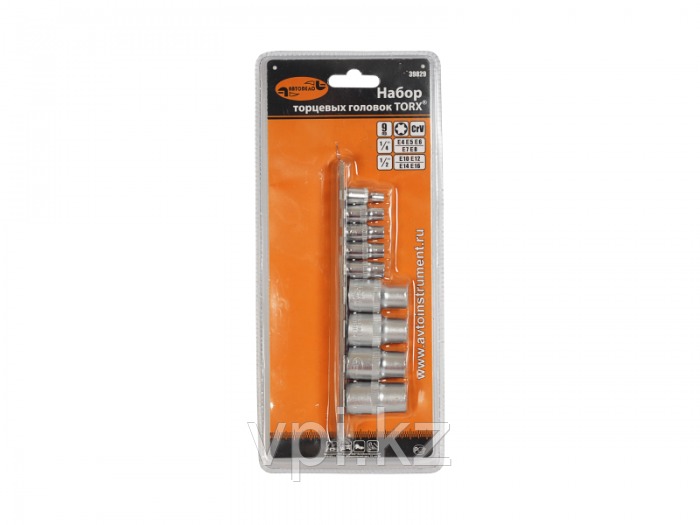 Набор торцевых головок, TORX-звездочка , 1/4" Е4-Е8, 1/2"  Е10-E16 из 9пр. АвтоДело