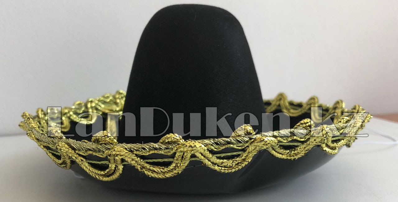 Сомбреро мексиканская шляпа мини черная с золотой тесьмой - фото 2 - id-p54997034