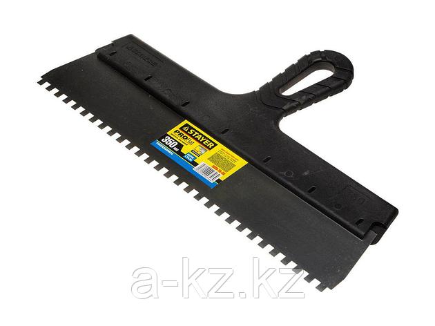 Шпатель зубчатый строительный STAYER 1009-35-06, PROFESSIONAL, металлический нержавеющий, с пластмассовой, фото 1