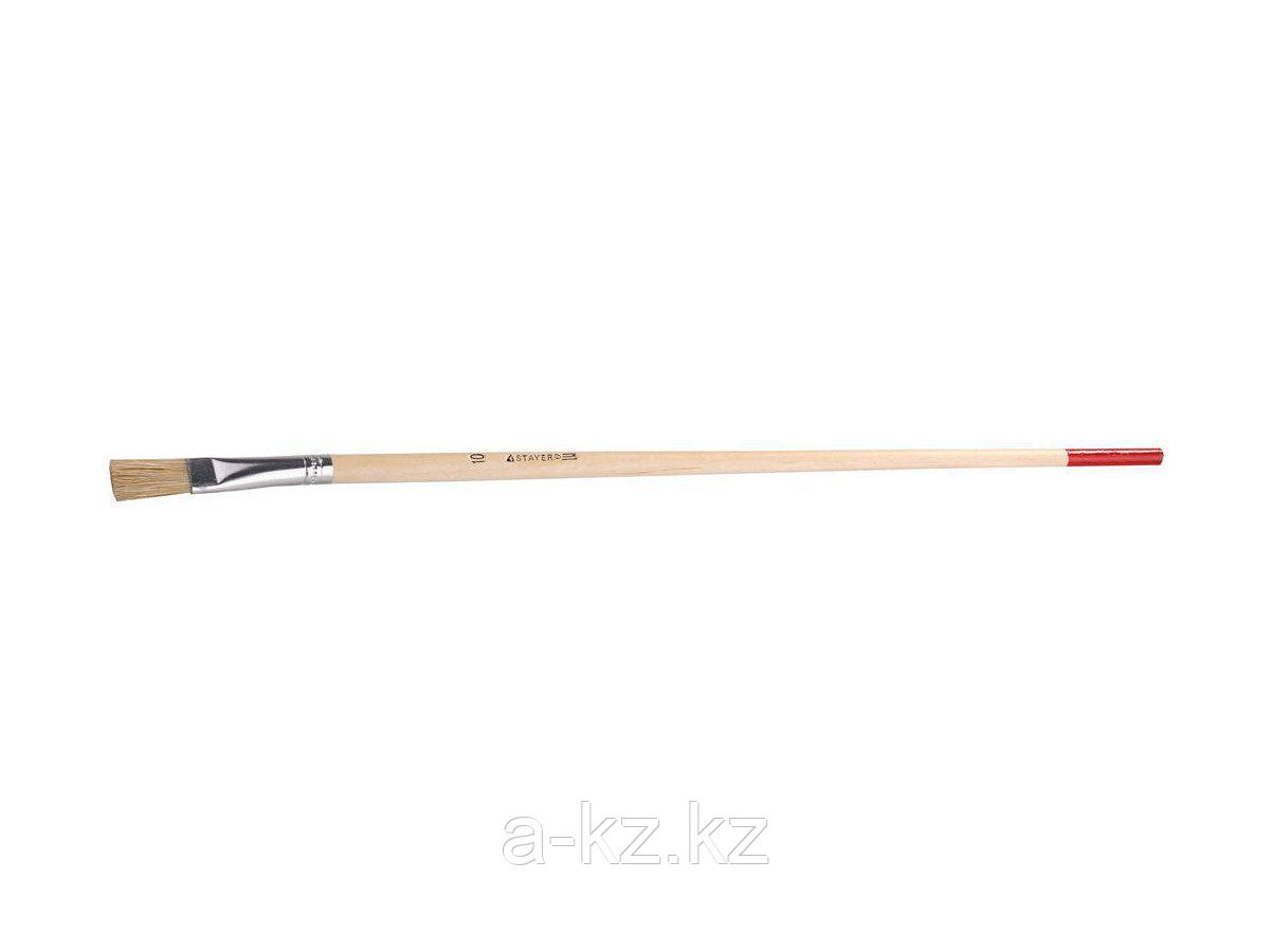 Кисть круглая малярная тонкая STAYER 0124-10, UNIVERSAL-STANDARD, светлая натуральная щетина, деревянная
