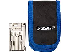 Мультитул ЗУБР ЭКСПЕРТ для обслуживания велосипеда: складной мультитул 11-в-1,комплект для ремонта