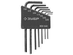 Набор ключей имбусовых ЗУБРЭКСПЕРТМИНИ для точных работ, Cr-V,HEX SAE 0,028,0,035,0,05,1/16,5/64,3/32,7/64