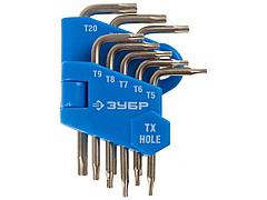 Набор ключей имбусовых ЗУБРЭКСПЕРТМИНИ для точных работ, Cr-V,TORX Т5-Т20, с отверстием, для защищенного