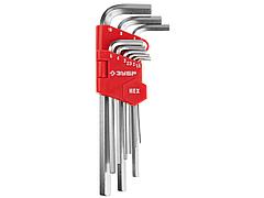 Набор ключей ЗУБР МАСТЕР имбусовые длинные, Cr-V, сатинированное покрытие, пластик. держатель, HEX 1,5-10мм, 9