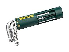 Набор ключей KRAFTOOL EXPERT имбусовые короткие, Cr-Mo сталь, держатель-рукоятка, TORX Hole, T10-T50, 8 пред,