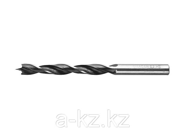 Сверло по дереву спиральное URAGAN 29419-110-08, сталь 45, М-образная заточка, d=8, 0-110/71мм, фото 1