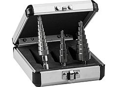 Ступенчатое сверло по металлу набор ЗУБР 29670-3-20-H3, ЭКСПЕРТ, 5 ступенчатое: d 4 - 12 мм; 12 ступенчатое: d