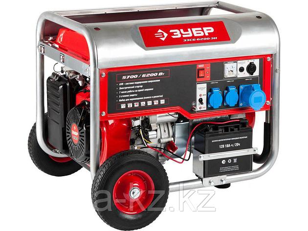 Бензиновый электрогенератор ЗУБР ЗЭСБ-6200-ЭН, двигатель 4-х тактный, ручной и электрический пуск, колеса +, фото 2
