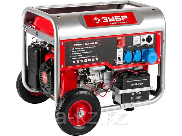 Бензиновый электрогенератор ЗУБР ЗЭСБ-5500-ЭН, двигатель 4-х тактный, ручной и электрический пуск, колеса +, фото 2