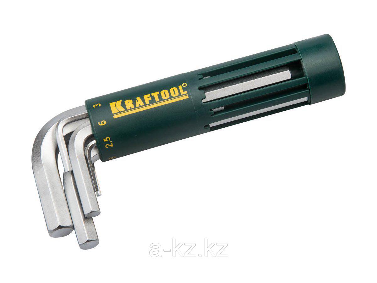 Набор ключей KRAFTOOL EXPERT имбусовые короткие, Cr-Mo сталь, держатель-рукоятка, HEX 2-10мм, 8 пред,