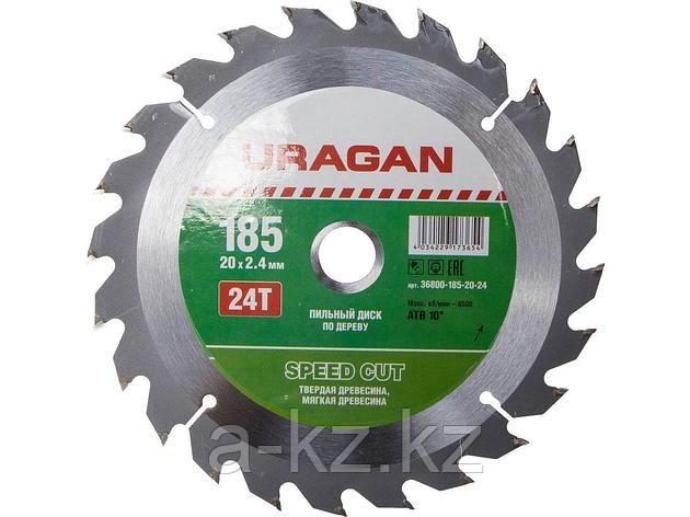 Пильный диск по дереву URAGAN 36800-185-20-24, Быстрый рез, 185 x 20 мм, 24Т, фото 2