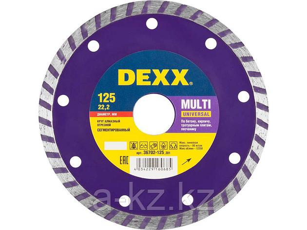 Алмазный диск отрезной DEXX 36702-125_z01, ТУРБО, сегментированный, для УШМ, 125 х 7 х 22,2 мм, фото 2
