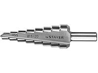 Ступенчатое сверло по металлу STAYER 29660-6-20-8, MASTER, d 6 - 20 мм, 8 ступенчатое, L - 75 мм, трехгранный