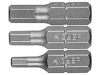 Набор бит для шуруповерта ЗУБР 26009-HEX-H3, биты кованые, хромомолибденовая сталь, тип хвостовика C 1/4, 25