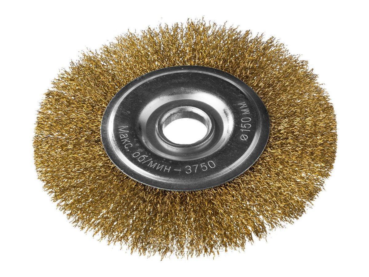 Щетка крацовка дисковая для УШМ DEXX 35101-150, витая стальная латунированная проволока 0,3 мм, 150 мм / 22 мм