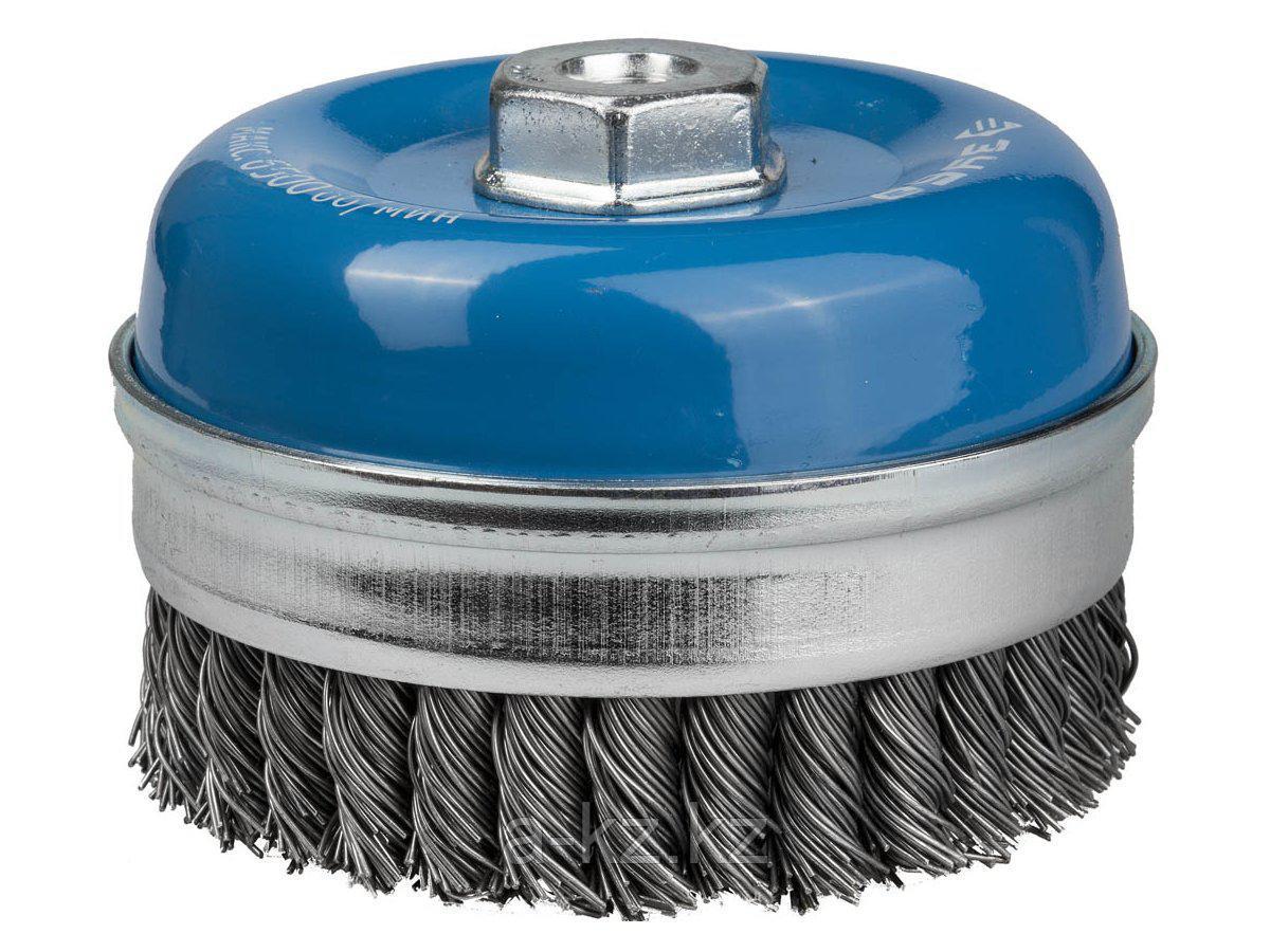 Щетка крацовка чашечная для УШМ ЗУБР 35271-100_z01, усиленная, плетеные пучки стальной проволоки 0,8 мм, 100