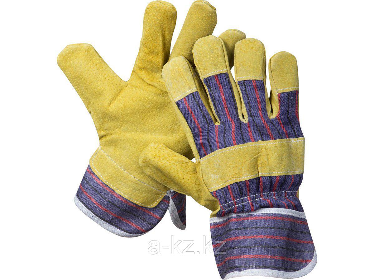 Перчатки STAYER MASTER рабочие комбинированные кожаные из спилка с тиснением, XL, 1131-XL - фото 1 - id-p55052134