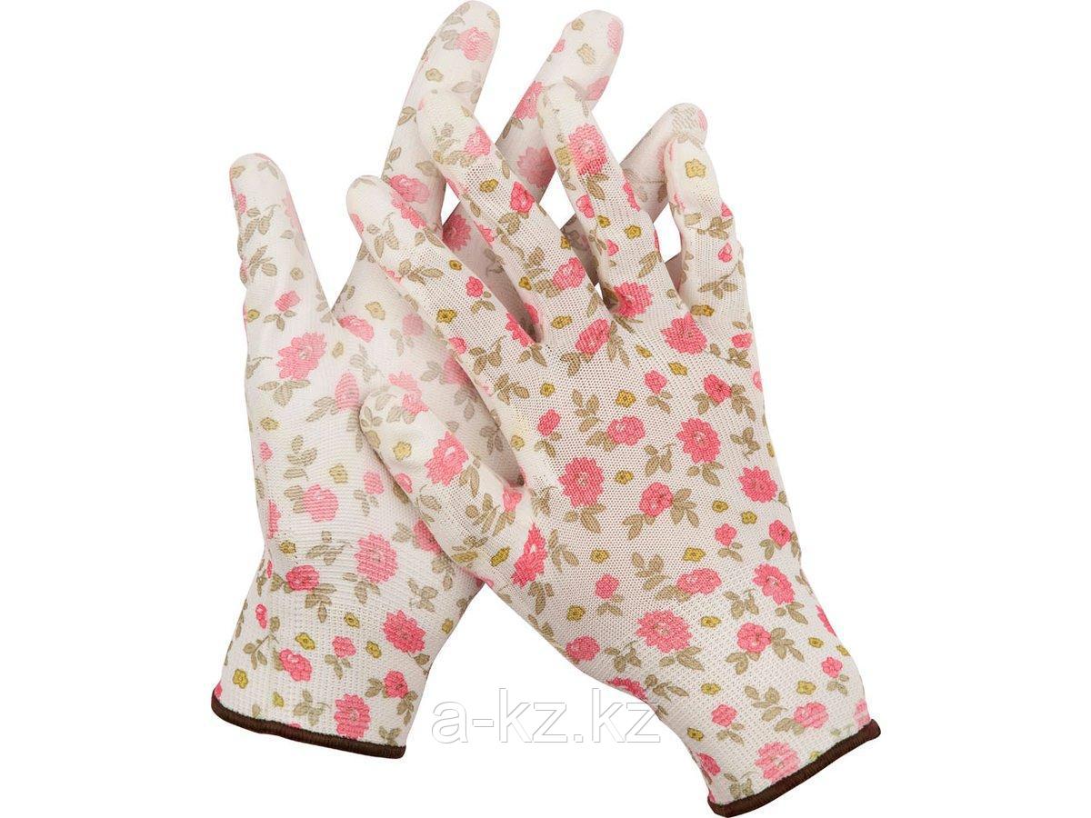 Перчатки садовые GRINDA, прозрачное PU покрытие, 13 класс вязки, бело-розовые, размер M, 11291-M