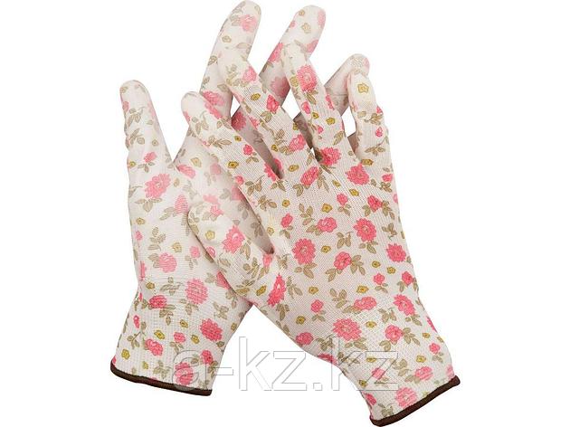 Перчатки садовые GRINDA, прозрачное PU покрытие, 13 класс вязки, бело-розовые, размер M, 11291-M, фото 2