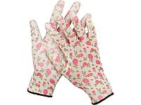 Перчатки садовые GRINDA, прозрачное PU покрытие, 13 класс вязки, бело-розовые, размер S, 11291-S