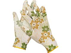 Перчатки садовые GRINDA, прозрачное PU покрытие, 13 класс вязки, бело-зеленые, размер M, 11293-M