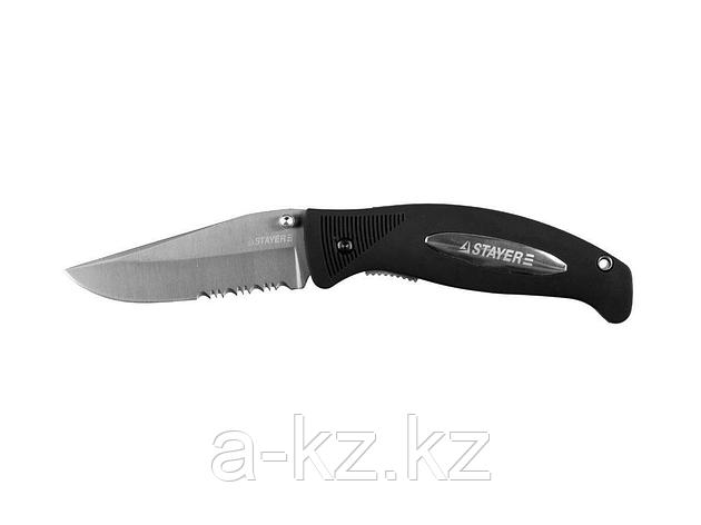 Нож STAYER PROFI складной,серрейторная заточка, эргономичная пластиковая рукоятка, лезвие 80мм, 47623, фото 2