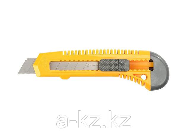 Нож упрочненный из АБС пластика со сдвижным фиксатором FORCE, сегмент. лезвия 18 мм, STAYER, фото 2