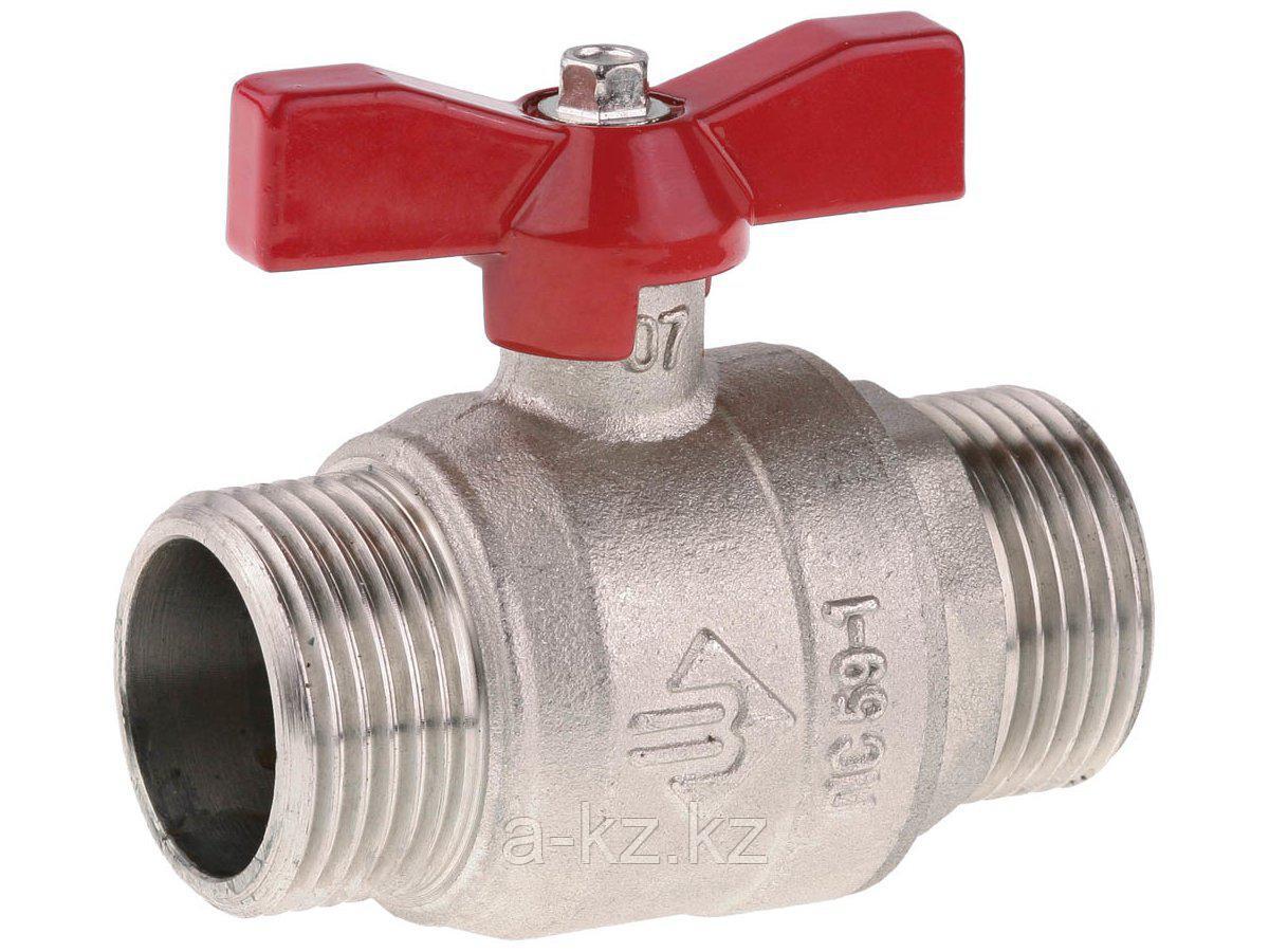 Кран ЗУБР шаровой 1 полнопроходной папа-папа, бабочка, никелированная латунь, 51355-N-1