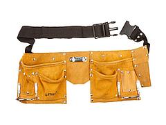 Пояс для инструментов STAYER 38510, MASTER, кожаный, 10 карманов, 2 скобы