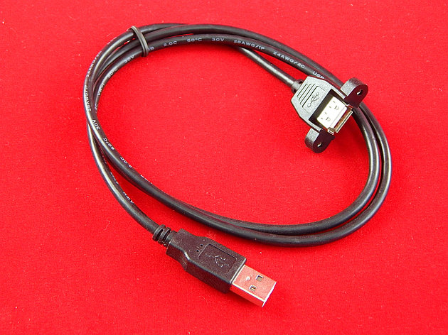 Кабель с креплениями USB-A (мама) на USB-A (папа), черный, 100 см, фото 2