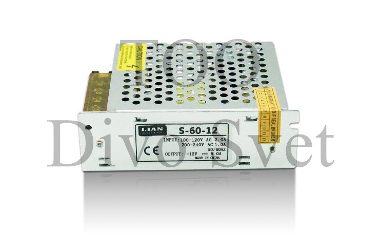 Блок питания 12V 5A 60W, открытый. Трансформатор 220В-12В, 60 Ватт. Power supply 12v, блоки питания.