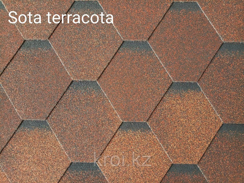 Гибкая черепица RUFLEX Sota Терракота (мягкая кровля), СБС модифицированный битум, т +7 (777)47 000 41